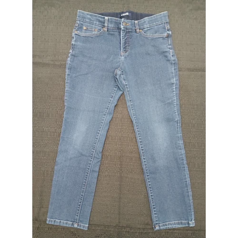 Chaps Petite Womens 10P Medium Wash Skinny Denim Jeans Blue Elastic Waistband